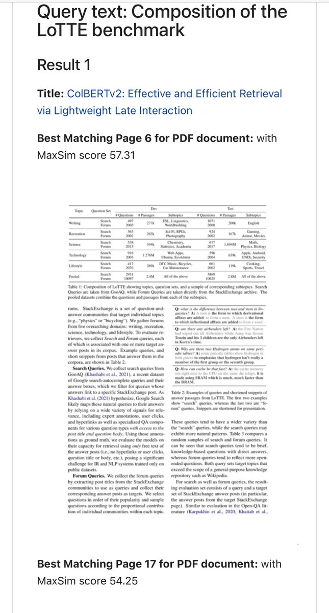 Excitement-driven development is the best?

ColPali: Efficient Document Retrieval with Vision Language Models 👀

I got so excited over ColPali that I had to demo how to represent it in Vespa.  Page level late interaction with Max Sim, building on our work with long context