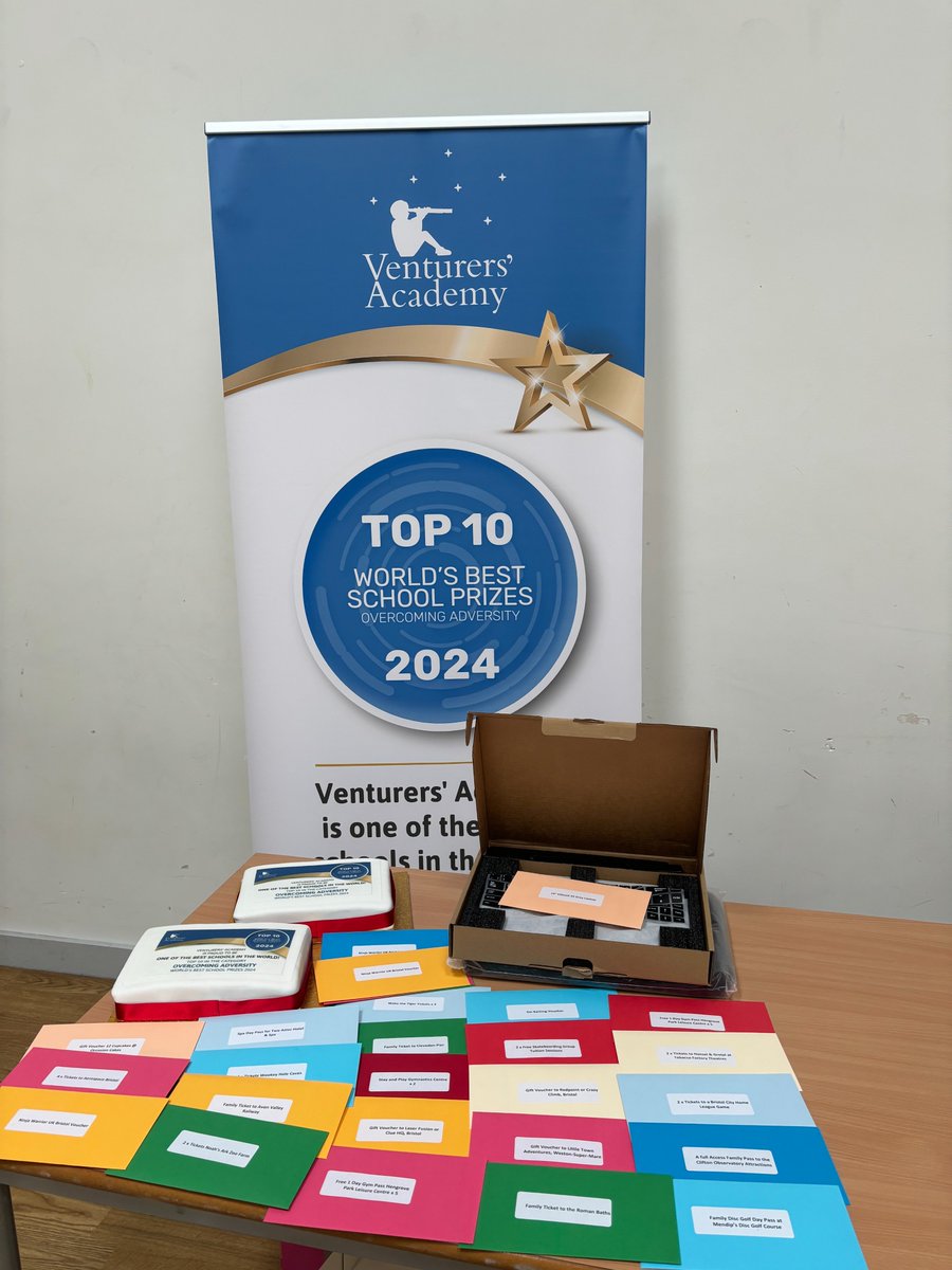 VenturersAc's tweet photo. Thank you for all the donations we received for the School Fair Raffle #whereeverythingspossible @ItStoreroom @Hengrove_LC @RomanBathsBath @MendipGolfClub @Clifton_Observ @tftheatres @BristolCity @LaserFusionBS1 @BristolAero @noahsarkfarm @WookeyHole @AVRBitton @AztecHotelUK https://t.co/lHIxqNQW5p
