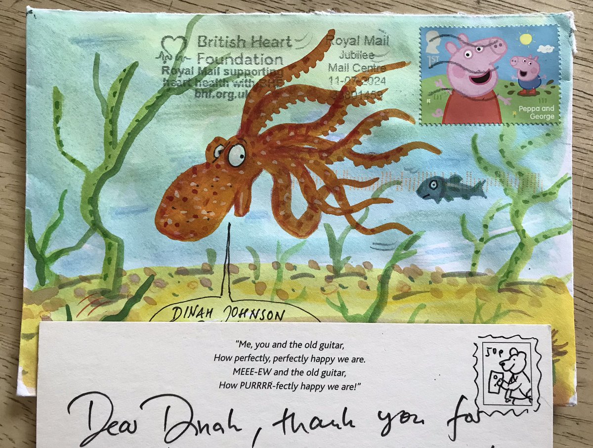 letterappsoc's tweet photo. I do always give a little gasp of joy whenever one of these arrives on the doormat. Thanks everso to #AxelScheffler for being so lovely and believing in letter writing. Also @RoyalMail posties for taking good care of it. (And @RobBrydon for the earworm!) ☺️🐱🎸🎶✉️✨ https://t.co/vZ6QTsT52r