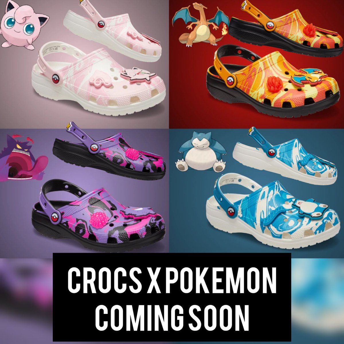 pop_holmes's tweet photo. Crocs x Pokemon collab coming later this year. Theres Jigglypuff, Charizard, Gastley and Snorlax
Which type Your getting? Personally Im going with Snorlax because Crocs is the stay at home type of shoe no?

Info via @SoleRetriever

#crocs #crocsnation #Pokémon #snorlax #charizard #jigglypuff #gengar #crocspokemon #pokemoncenter