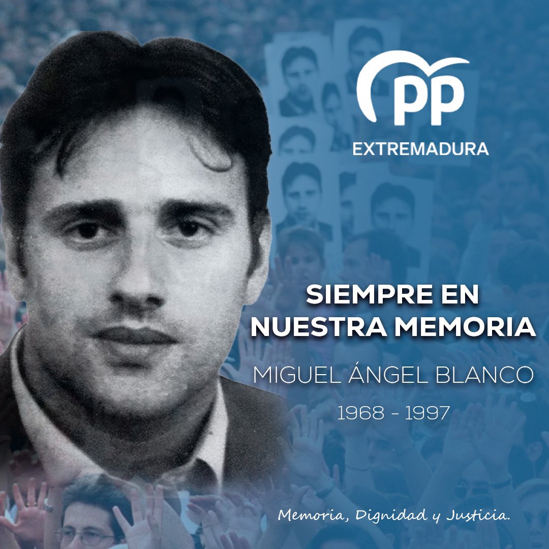 🔵 Se cumplen 27 años sin Miguel Ángel Blanco, un referente moral para todos y un ejemplo de defensa de la libertad.

Siempre recordaremos su valentía y coraje. 

Memoria, Dignidad y Justicia.