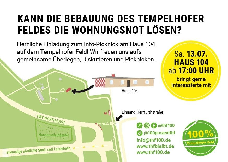 Herzliche Einladung!
Heute Infopicknick auf dem #TempelhoferFeld
17 Uhr an Haus 104 (Nähe Eingang Oderstraße) 
#Feldliebe #thfbleibt