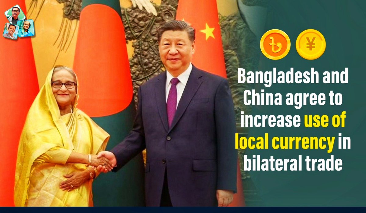 suhelsy1het's tweet photo. ☞ #Bangladesh &amp; #China have agreed to enhance cooperation in financial regulation, and encouraged increased use of #localcurrency settlement in #bilateraltrade, according to a joint statement issued after HPM #SheikhHasina’s 3-day official visit to #Beijing.

#SmartBangladesh 🇧🇩 https://t.co/svziA7GGR5