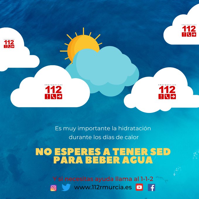 112rmurcia's tweet photo. Las autoridades sanitarias activan el nivel 1 del Plan de Acciones Preventivas de los Efectos del Calor sobre la Salud en la #RegióndeMurcia, para hoy sábado 13 de julio

☀️https://t.co/8fT3zOs0NX https://t.co/Y1JDn7r1wC