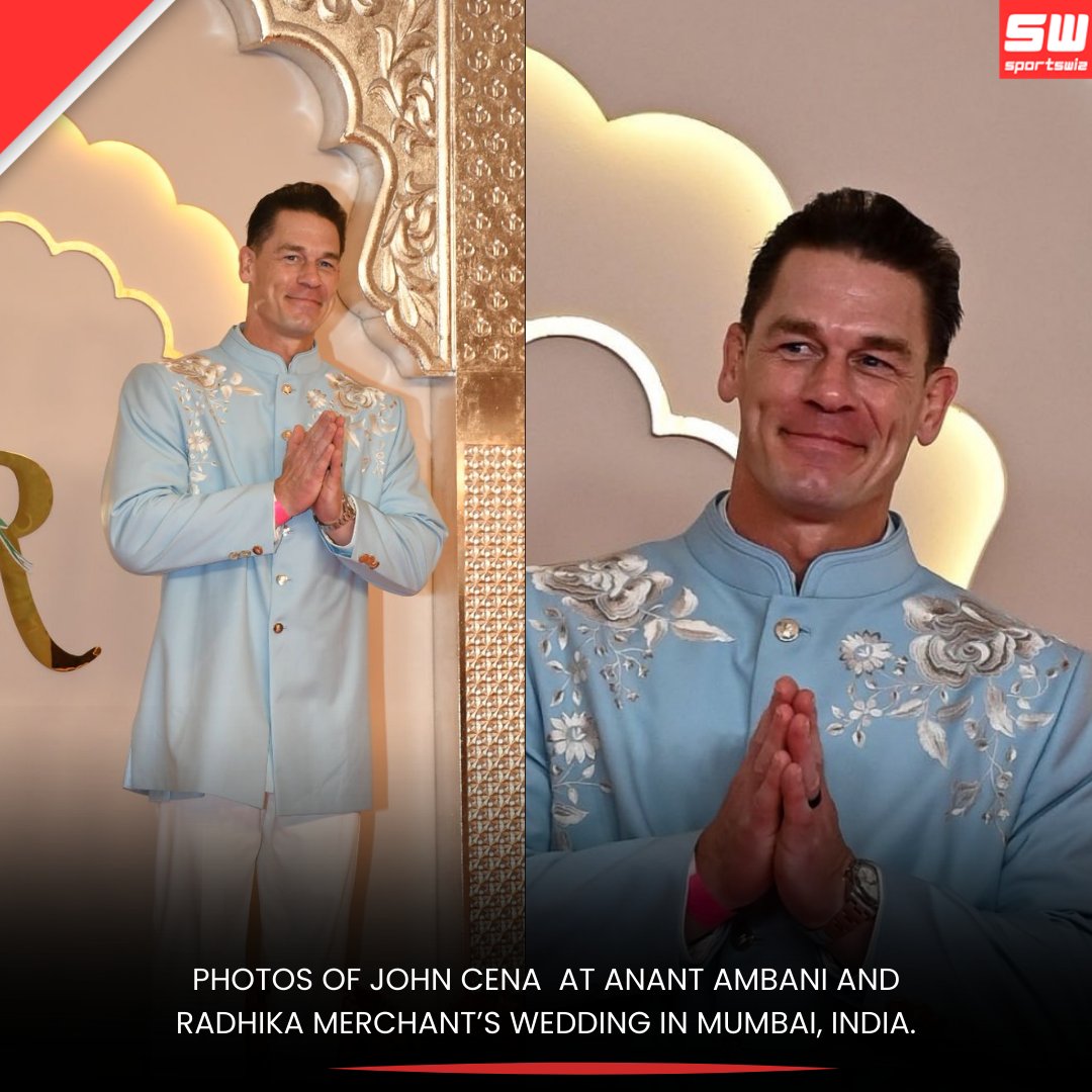 mysportswiz's tweet photo. King of #WWE #JohnCena at Anant Ambani and Radhika Merchant’s wedding in Mumbai, India.
#YuvrajSingh #Cricket #Sachin #sivsind #PAKvsWI #GusAtkinson #Sportswiz #ENGvWI #JamesAnderson #704Wickets #SachinTendulkar #704Test #IndiaVsAustraliaWCL https://t.co/bpZ47sWSN8