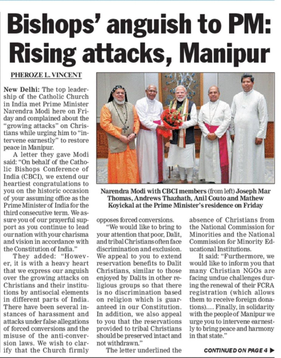 S_AsianXtians's tweet photo. Rising attacks on churches, the situation in Manipur, and the use of FCRA—all of these were in the letter the delegation of Bishops gave to PM Narendra Modi. https://t.co/bZMyxyTJ6n
