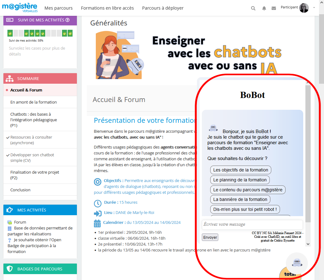 melfenaert's tweet photo. #ViTa est un gros projet et un chatbot qui commence à pas mal se complexifier.
On peut débuter moins complexe : introducing #BoBot le chatbot qui as su rester simple 😉 hébergé sur #LaForgeEdu, compagnon d'une formation sur #magistère
🤖 https://t.co/7IfjyQmm3R
@Cedric_Eyssette https://t.co/BdZHLgJjRu