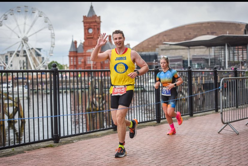 Huge thanks to James Arwyn-Jones our wonderful Norrie disease PhD scientist fellow at GOSH who raised a whopping £1,303 for the NDF by taking part in the Cardiff triathlon! Amazing! 🎖️🥳 🤩

Image of James sporting an NDF T shirt looking very happy mid triathlon!!