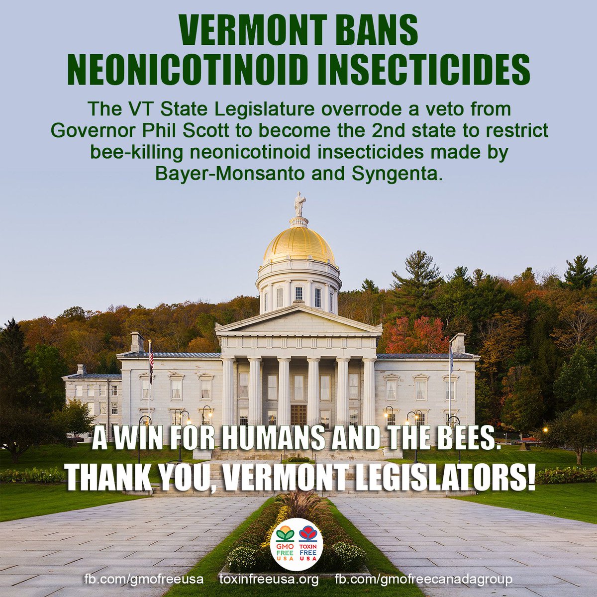 GMOFreeUSA's tweet photo. Vermont is the second state after New York to place restrictions on bee-killing neonicotinoids https://t.co/fCy3YZLHlD
Four other states (Arizona, Connecticut, Hawaii and Washington) have introduced legislation restricting neonics. https://t.co/9sY4e2vzcK