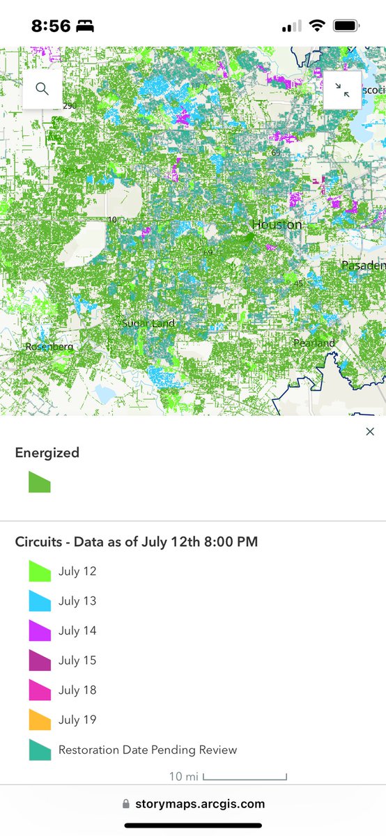 enchantedphotod's tweet photo. @CenterPoint quit being tricky - the two colors most similar on your new &amp; improved map are energized &amp; we haven’t looked at it yet so no date for power. Those should be colors farthest apart so they don’t blend together making your map look green. Those colors shouldn’t overlap https://t.co/gdcgRHJu97