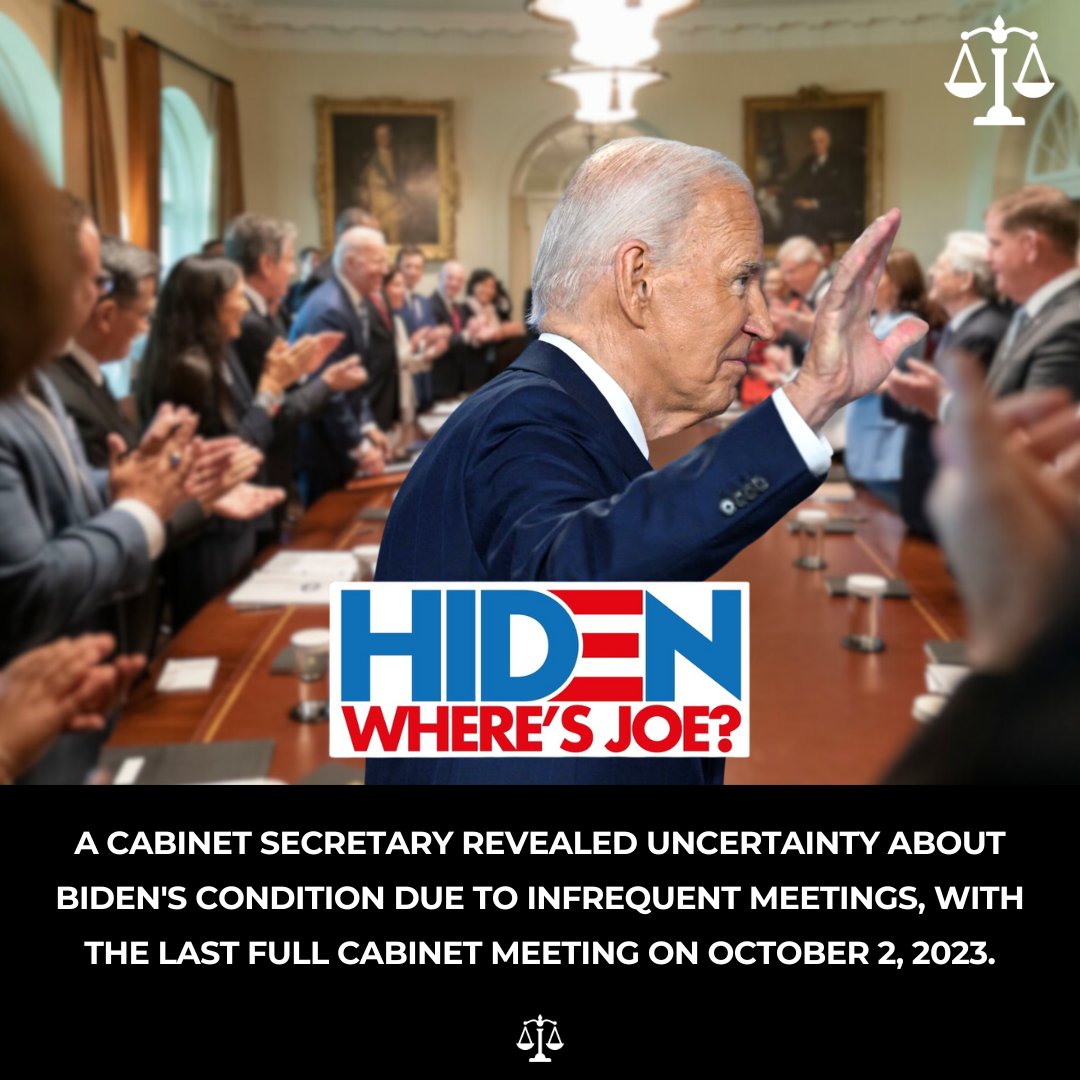 legislationpage's tweet photo. BREAKING: Sources reveal Biden’s last FULL Cabinet meeting was over 9 MONTHS ago, adding to the speculation of his rapidly deteriorating health condition. 

One Cabinet member said even when they were having the meetings over half a year ago, the meetings were "not free-wheeling, and pretty well-orchestrated."
Full Article: https://t.co/hsUIjTyZqP

Recently, Oversight Committee Chairman James Comer subpoenaed three of Biden's staffers regarding the president's declining mental state.
Full Article: https://t.co/GE6FSm4SJp

Biden's own administration is in the dark about what is happening, a show propped up by a few top Cabinet members and the media on the outside. The country must know the truth: our president lacks a fundamental foundation to lead this country and will seriously affect its fate if given another term. #BidenBlunder