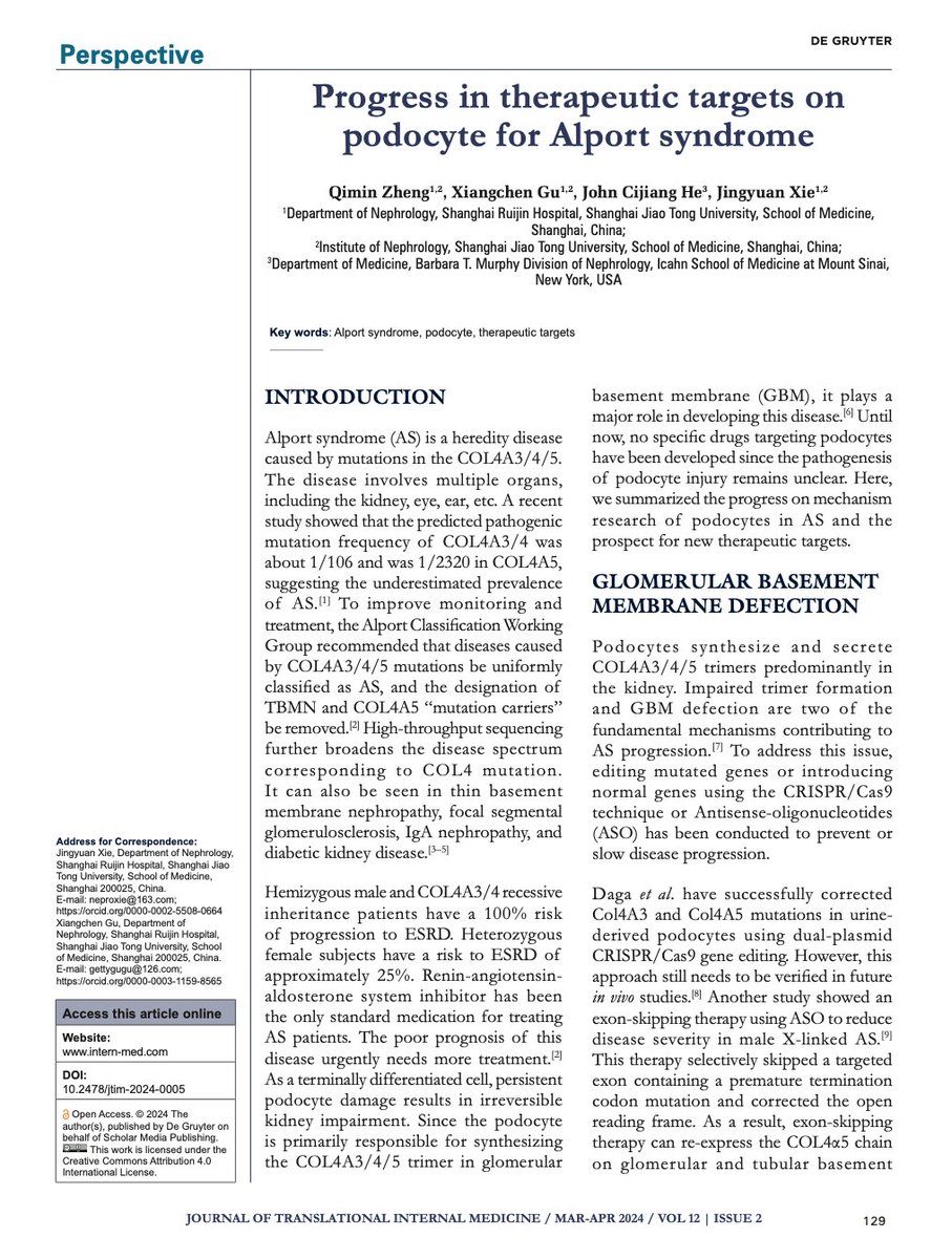 Barbara T. Murphy Mount Sinai Div. of Nephrology (@ismmskidney) on Twitter photo "Progress in therapeutic targets on podocytes for #Alport syndrome"
pubmed.ncbi.nlm.nih.gov/38812923/
Qimen Zheng <a href="/CijiangHe/">John Cijiang He</a> <a href="/degruyter_brill/">De Gruyter Brill ➡️ @degruyterbrill.bsky.social</a> <a href="/DOMSinaiNYC/">Mount Sinai Department of Medicine</a> #Nephrology "Progress in therapeutic targets on podocytes for #Alport syndrome"
pubmed.ncbi.nlm.nih.gov/38812923/
Qimen Zheng <a href="/CijiangHe/">John Cijiang He</a> <a href="/degruyter_brill/">De Gruyter Brill ➡️ @degruyterbrill.bsky.social</a> <a href="/DOMSinaiNYC/">Mount Sinai Department of Medicine</a> #Nephrology