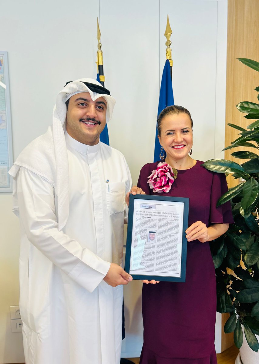claireleflecher's tweet photo. Delighted to meet with @NasserM97 , strong supporter of the development of the French-Kuwaiti relation, who wrote a brilliant article about @FranceKoweit bilateral achievements over the past 3 years. We had a rich discussion about the role of #diplomacy. @arabtimeskuwait https://t.co/xMnWzkSu5f
