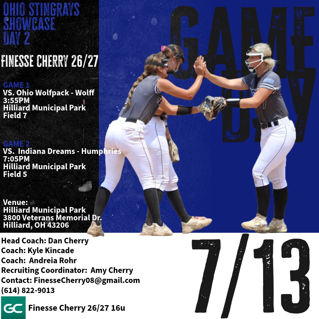 Stop by and check us out this afternoon.  
1st game @ 3:55pm Field 7
2nd game @ 7:05pm Field 5