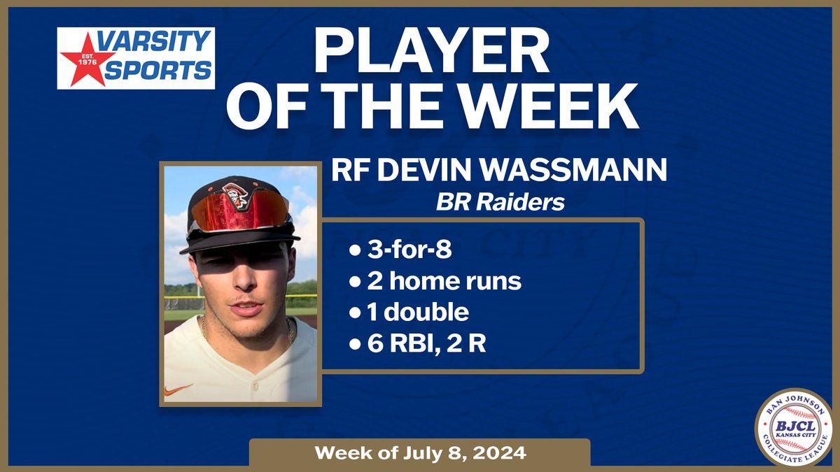BanJohnsonBSB (@banjohnsonbsb) on Twitter photo Congratulations to Varsity Sports Player of the Week, BJ Raiders RF <a href="/devin_wassmann/">Devin Wassmann</a> (<a href="/AStateBaseball/">Arkansas State Red Wolves Baseball</a> commit)! #BJCL Congratulations to Varsity Sports Player of the Week, BJ Raiders RF <a href="/devin_wassmann/">Devin Wassmann</a> (<a href="/AStateBaseball/">Arkansas State Red Wolves Baseball</a> commit)! #BJCL
