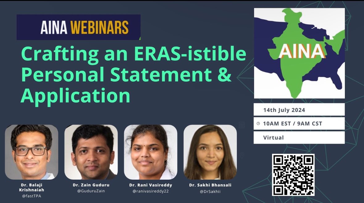Are you an IMG applying to neurology?  
Be sure to join the conversation and learn the Neuro-LOGICAL way to approach your ERAS application with <a href="/FastTpa/">Balaji Krishnaiah, MD, FAAN, FANA</a> <a href="/GuduruZain/">Zain Guduru,MD,FAAN,FANA</a> <a href="/ranivasireddy22/">Rani Priyanka Vasireddy, MD, MHA</a> <a href="/NatteruP/">Prashant A Natteru</a> . 
Excited to learn from all the presenters and attendees :) 
<a href="/IndianNeuroinUS/">AINA</a>