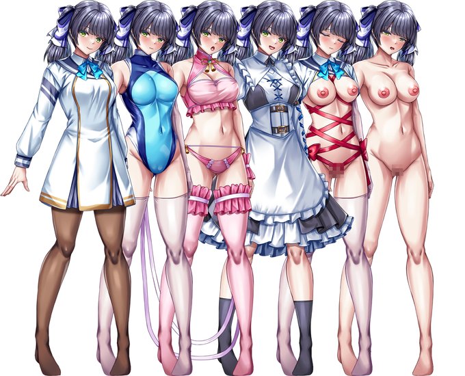 今回の衣装一覧です。
とりあえず先程表紙とアイコンだけの先行版としてdlsiteとfanzaの方で予告登録しました。
サンプルCGは後日追加しますが、早ければ明日には予告ページできると思いますので、よろしければお気に入り登録の方よろしくお願いします! 