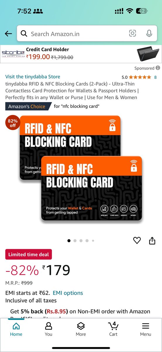 singhalrahul's tweet photo. @sreshthx Thanks for sharing…. After hearing this I just bought this from Amazon it’s just at rs 179 for pack if 2 cards… it can convert any wallet into rfid protected wallet. https://t.co/IGIZj6yrnf