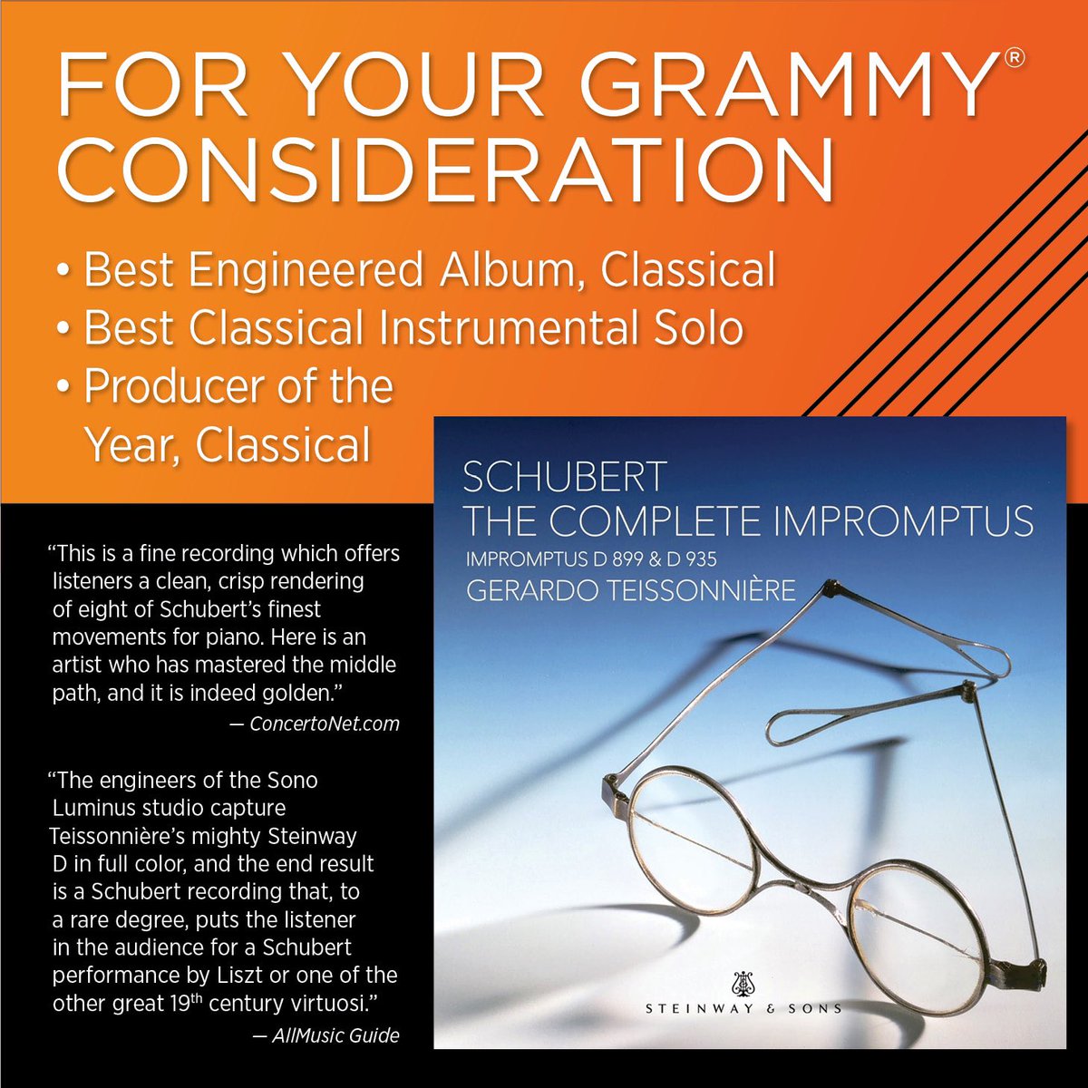 For your GRAMMY <a href="/RecordingAcad/">GRAMMYS</a> consideration! #GRAMMY #GRAMMYs #RecordingAcademy #Vote4GRAMMYs #foryourconsideration #FYC #PIANO #solo #recording #engineer #producer #produceroftheyear #classical #classicalmusic #schubert #steinway