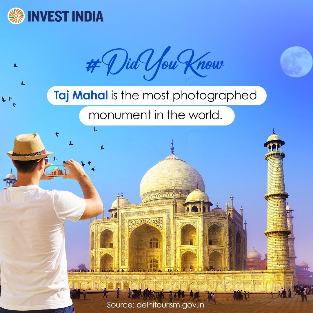 Experience the magic of India, where iconic wonders like <a href="/TajMahal/">Taj Mahal</a> weave stories of timeless beauty. Share your awe-inspiring photos of #TajMahal and other travel tales to mesmerise travellers worldwide.

Ready to explore more? bit.ly/II-Tourism

#InvestInIndia #DidYouKnow