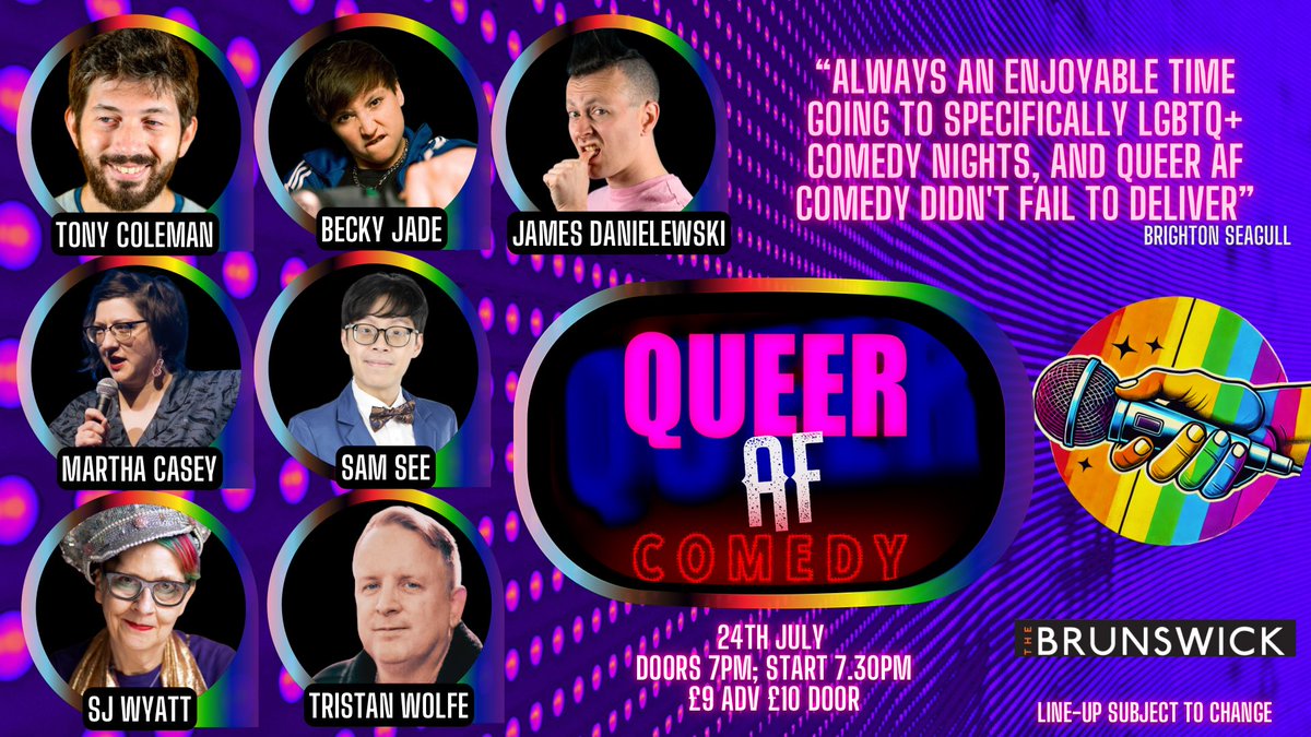 CuriousMost's tweet photo. The most fabulous Queer AF Comedy is back on the 24th July at The Brunswick in Hove, tickets from https://t.co/1EkEuGGDLm  @Brunswickpub https://t.co/sTbfD4YX7r