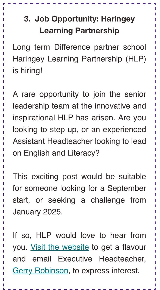 Gerry Robinson (@gerryrobin5on) on Twitter photo Have you seen this in the <a href="/TheDifferenceEd/">The Difference</a> Inclusion Bulletin? Feel free to get in touch if you’re interested - this is an such an exciting & important role for <a href="/HaringeyLP/">Haringey Learning Partnership</a> ⬇️ Have you seen this in the <a href="/TheDifferenceEd/">The Difference</a> Inclusion Bulletin? Feel free to get in touch if you’re interested - this is an such an exciting & important role for <a href="/HaringeyLP/">Haringey Learning Partnership</a> ⬇️