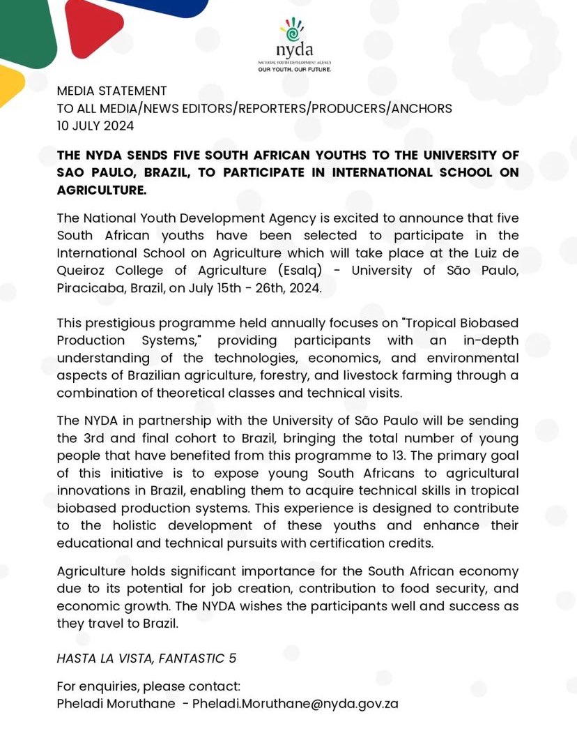 I’m soo excited to be one of 5 participants from Africa! RSA Youth to the the world. 🇿🇦🇧🇷