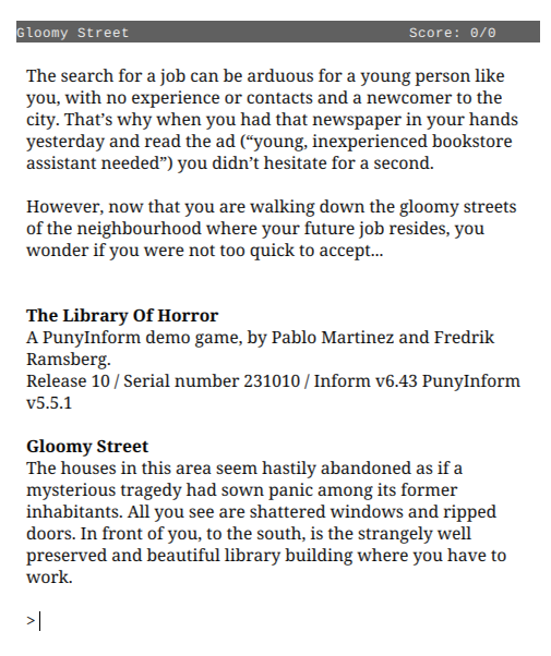 FRamsberg's tweet photo. Text adventure library PunyInform v5.5.1 is out. Smaller, faster, less buggy. Get it at https://t.co/TDVR9ZpWcO https://t.co/1xL7pYzaCS