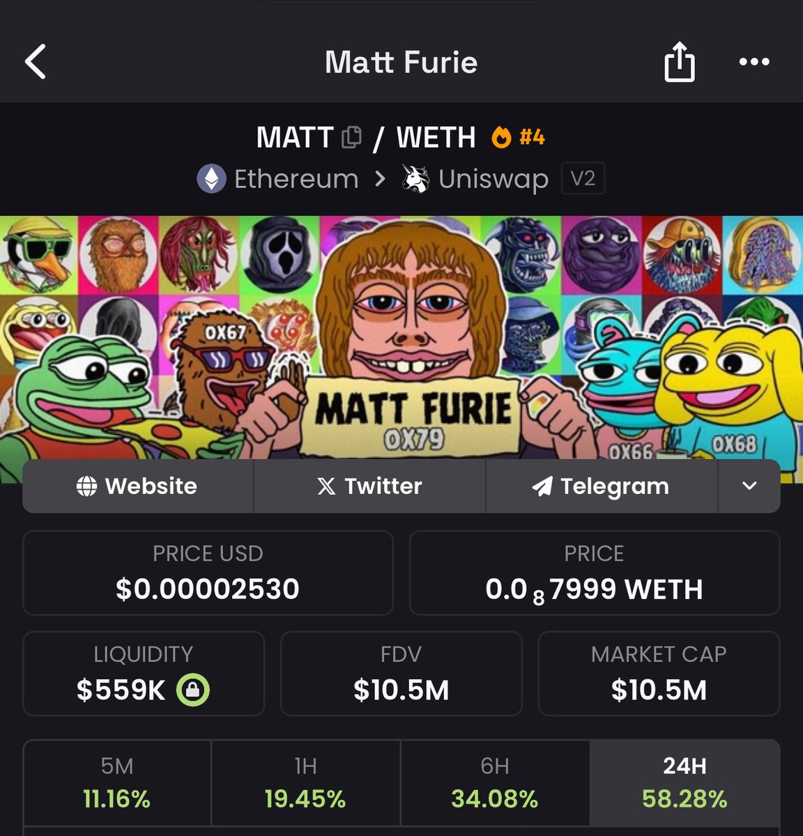 Good to see $MATT back above $10m 

Study memes that make such recovery after a sell off. 

Next stop is $20m