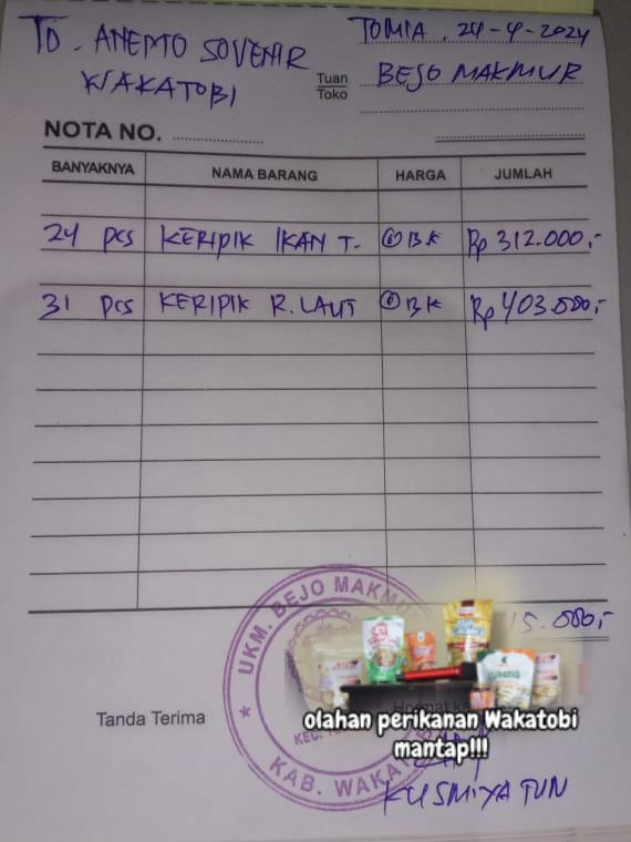 arif_hamiruddin's tweet photo. Rabu, 24/04/2024
Luhkan Wakatobi La Ode Arif H
📝Poklahsar Bejo Makmur: keripik ikan tuna 24 pcs &amp; keripik rumput laut 31 pcs (4,7 kg) di Kel. Patipelong Kec. Tomia Timur. Pemasaran Lokal Wakatobi, ibu kota P. Wangi-Wangi 
#GiatLuhkanSatminkalMaros
@BRPBAP3_Maros  
@Ditjen_PDSPKP https://t.co/jALLf1Up7S