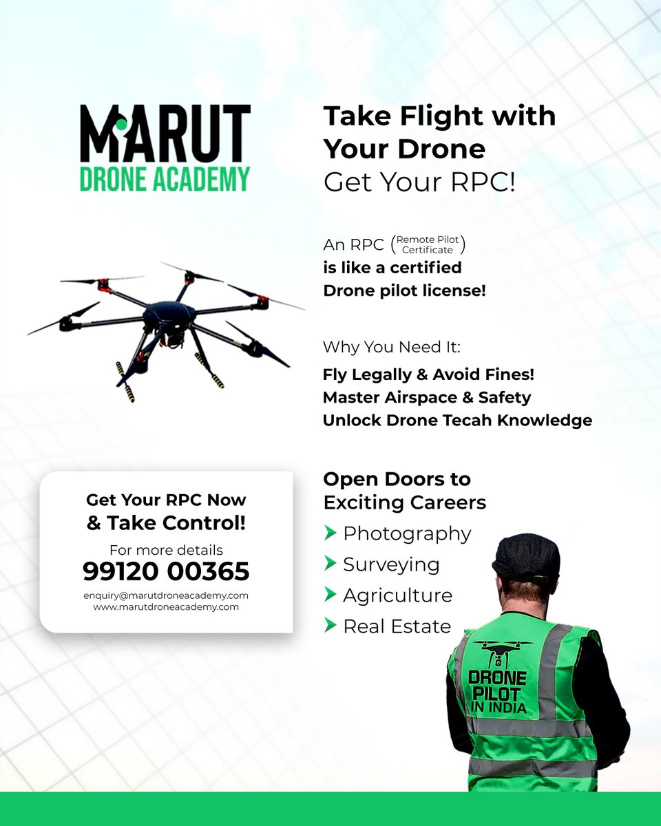 marutdrone's tweet photo. Gain comprehensive knowledge of airspace regulations, safety protocols, and drone technology. Get your RPC now.

#marutdroneacademy #drone #futuretechnology #rpc #photography  #surveying #Agriculture  #RealEstate  #learning  #Trending https://t.co/55qwp8BUTP