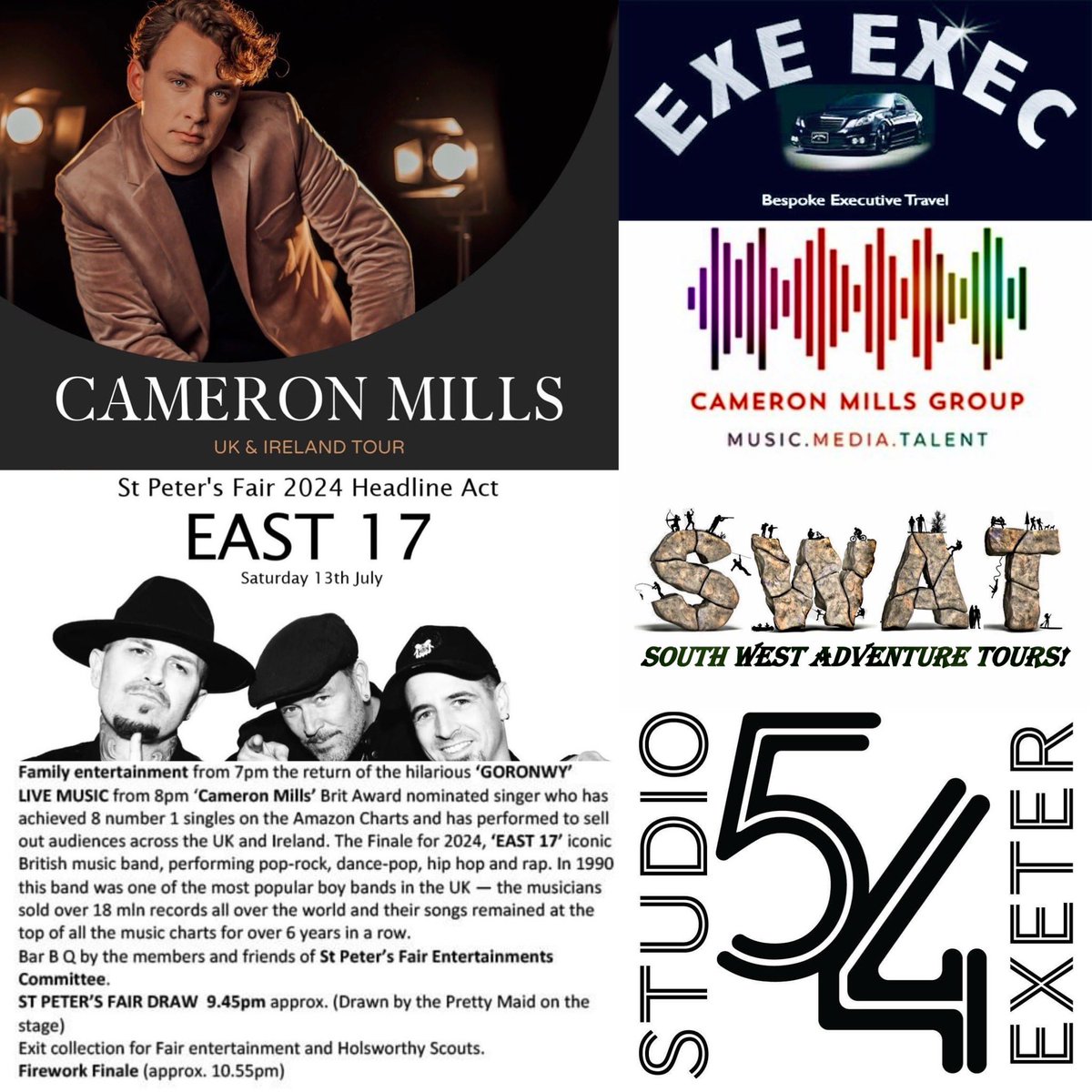 Super excited to be supporting The Cameron Mills Band tonight at St Peters Fair in Holsworthy, Devon! Also looking forward to seeing the legendary ‘East 17’ who will be headlining the show! 🙂🤘