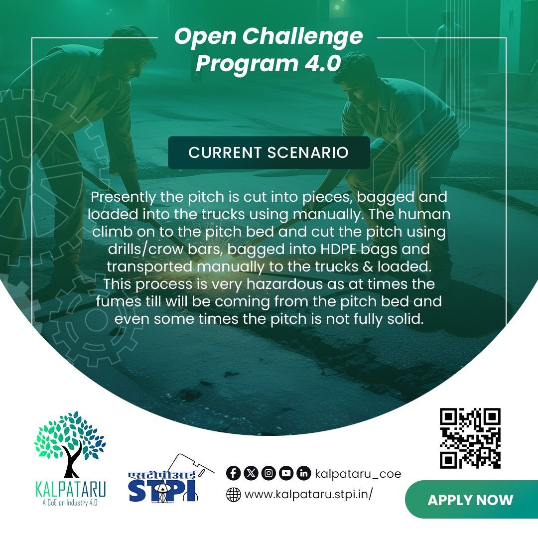 STPI_KALPATARU's tweet photo. Develop a robotics-based solution to cut the pitch, bagging and transporting the same in trucks for the @RINL_VSP problem statement through participating in the #OCP4.0 of #KALPATARU_COE
Apply Now: https://t.co/Db76PdoNlO
@arvindtw @DeveshTyagii @KavithaC8 @stpiindia
#STPICoEs https://t.co/SWl9ATAGp5