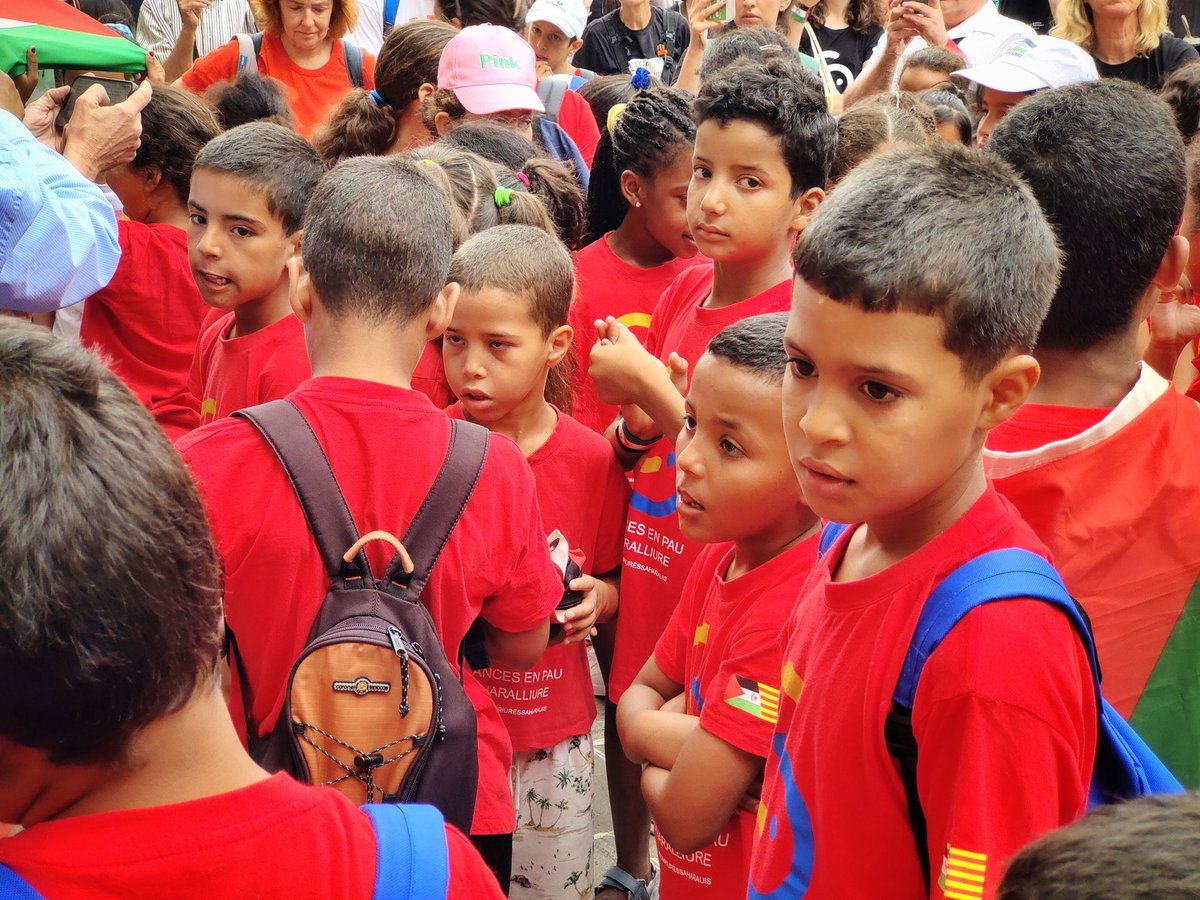 🇪🇭 A la Plaça Sant Jaume de Barcelona, donant la benvinguda als 250 nens i nenes saharauís acollits per famílies de diversos municipis catalans gràcies al projecte 'Vacances en Pau' que organitza la delegació del Front <a href="/Polisario_/">Frente POLISARIO</a> a Catalunya i el teixit associatiu català