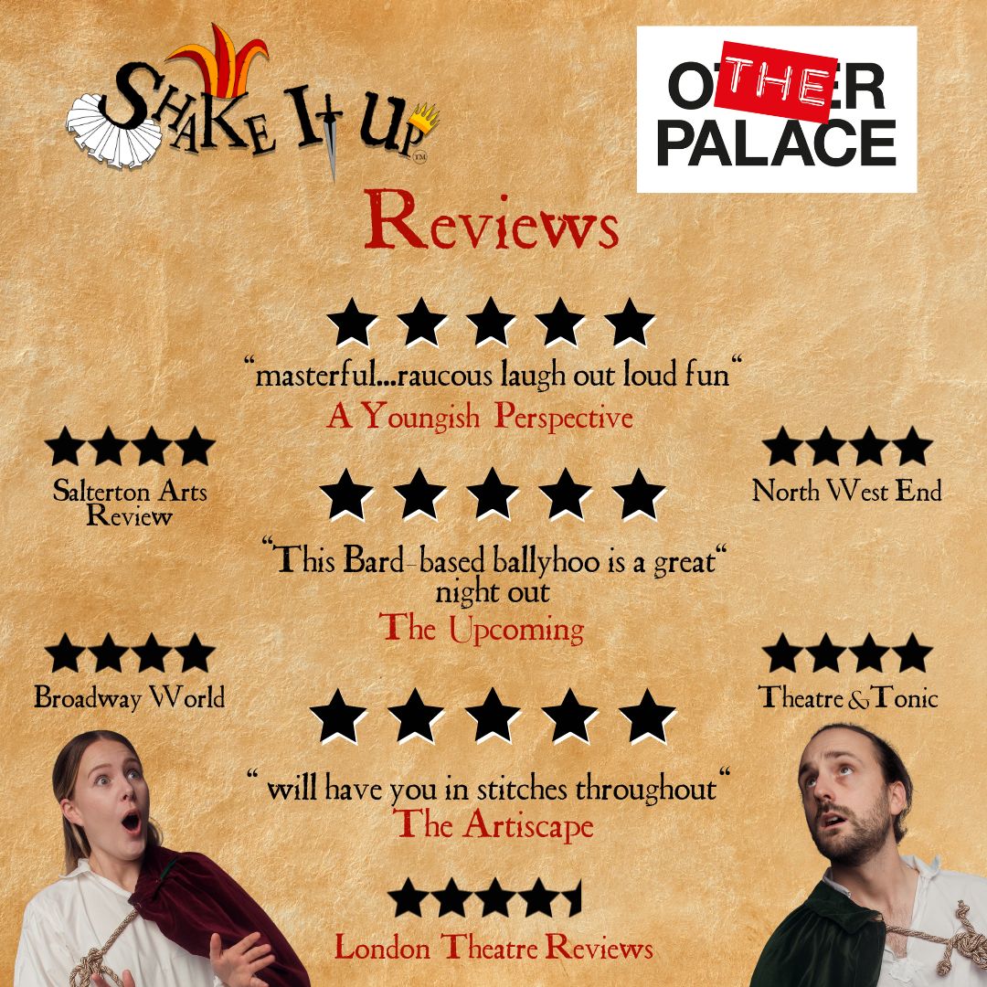Critics are going wild for our run at <a href="/TheOtherPalace/">The Other Palace</a>!

You have just 2 more chances to catch the Bard-based Bedlam in London! See us at 3PM &amp; 8PM today!

Tickets: theotherpalace.co.uk/shakeitup/