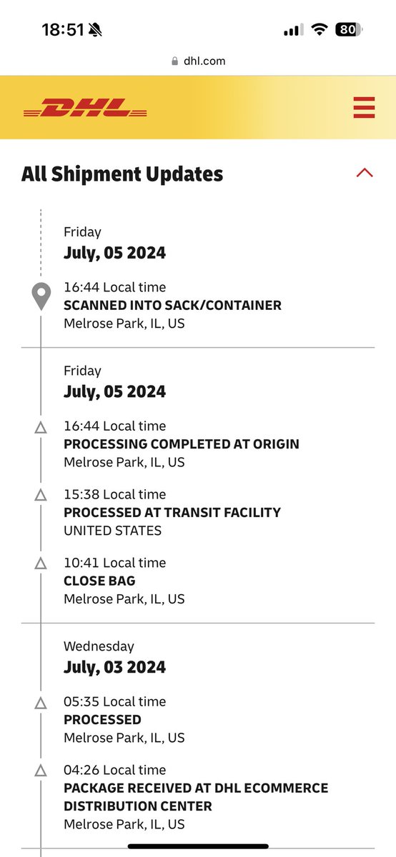 naaasih's tweet photo. @robot order #22128205 has been stuck at DHL facility since July 5th. https://t.co/KCTpNRhEvr