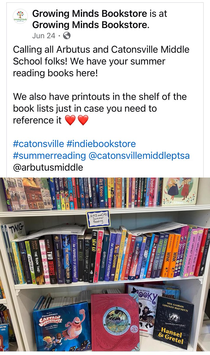 MrsJakubowski3's tweet photo. This is amazing. The support of the businesses near us truly makes such a difference! #CMSReads #SummerReading Stop by and check out Growing Minds bookstore ๐ https://t.co/95YdXP2Our