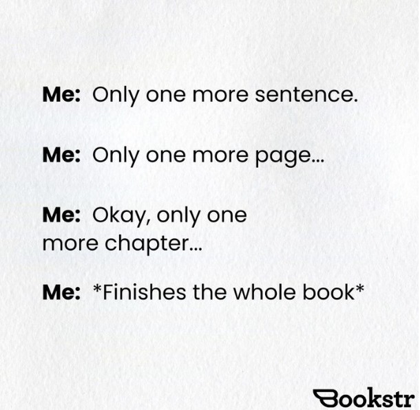 BookstrOfficial's tweet image. We’ve got time, it’ll be fine. 😊📖💁🏻‍♀️

[🤪 Meme by Elizabeth Hoyer]

#BookishHumor #BookishMemes #JustOneMore #BookishProbs