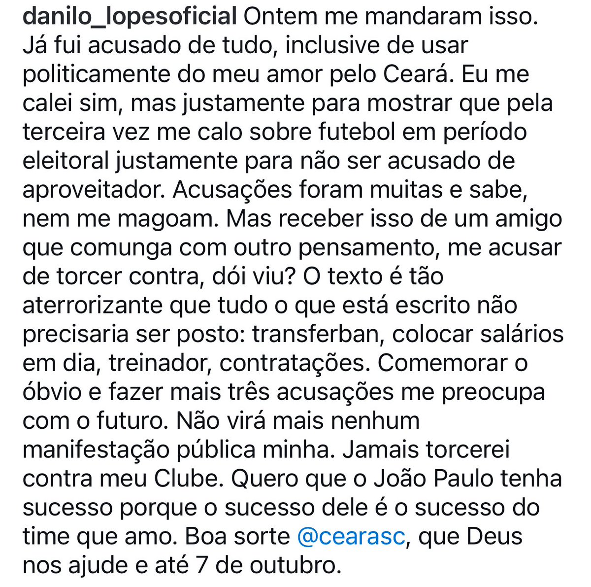 Peço somente que não acusem de torcer contra. Somente isso!