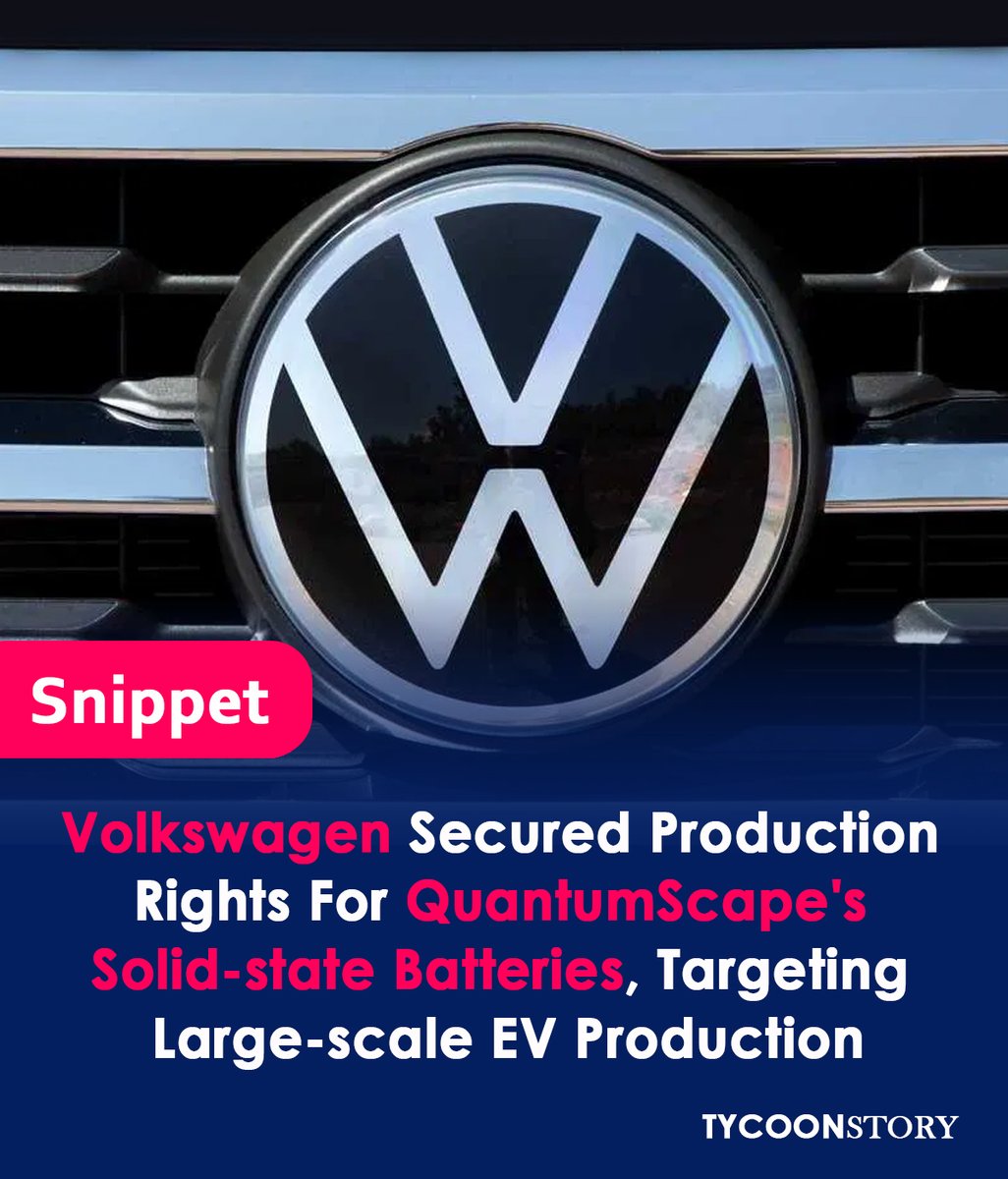 TycoonStoryCo's tweet photo. VW's PowerCo licensed QuantumScape's solid-state battery tech for faster charging, longer range EVs.
#ElectricVehicles #EV #BatteryTech #SolidStateBatteries #CleanEnergy #QuantumScape #EVRevolution #Innovation #ChargingSpeed #Electrification @VW
https://t.co/ZRjBOSKpPJ https://t.co/krimGRTwOC