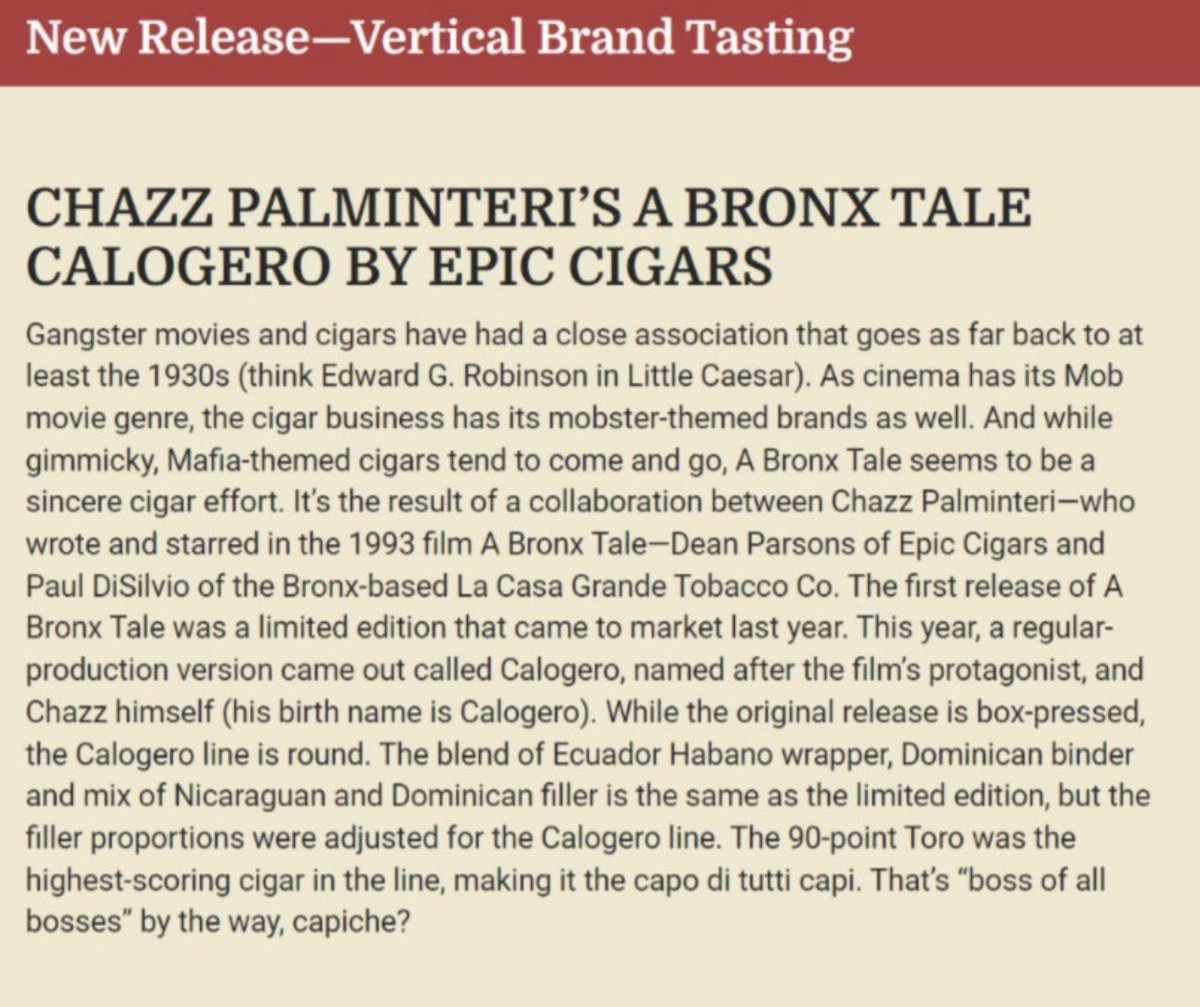 The 90-point Toro was the highest-scoring cigar in the line, making it the capo di tutti capi. That’s “boss of all bosses” by the way, capiche? <a href="/chazzpalminteri/">Chazz Palminteri</a> #epiccigars