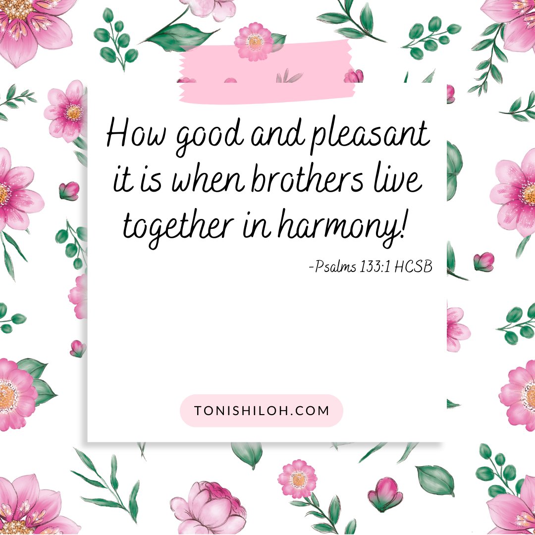 Psalms 133:1 HCSB
How good and pleasant it is when brothers live together in harmony! 
#VerseOfTheDay