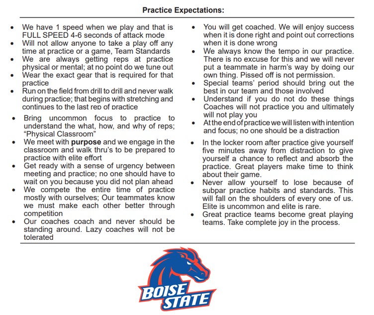 CoachCroyle's tweet photo. ➡️Boise State - Practice Expectations... https://t.co/AHQJXfqN4m