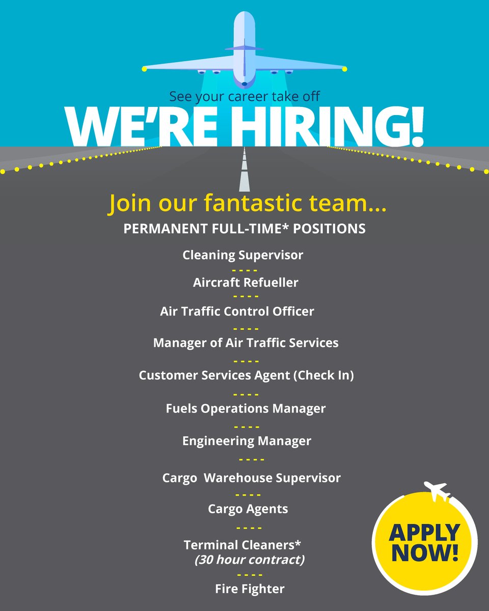 We are hiring at Bournemouth Airport ✈️

For more information, look on our website:
bournemouthairport.com/careers-and-va…

#FlyBournemouth #Careers #Vacancies
