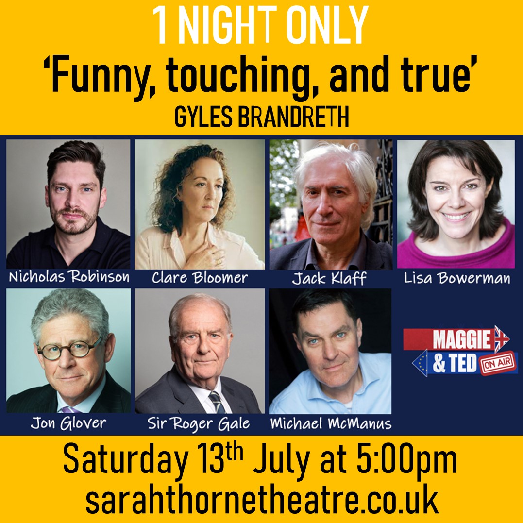 MaggieTedPlay's tweet photo. Don't miss the brilliantly clever, funny radio play #MaggieTedOnAir @SarahThorneThea @visitkent #Broadstairs at 5:00pm TODAY. Stars @CBlooms @jackshebang @TheLisaBowerman #JonGlover @MrNickRobinson @SirRogerGale  @mcmaningtonhall.
https://t.co/zwIgiwOqP5
#kent #theatre #politics https://t.co/3C8UKSE2wO