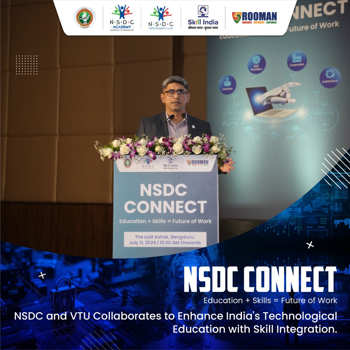 NsdcAcademy's tweet photo. Mr. @PatankarRishi, VP of NSDC, emphasized that Skill Hubs at @vtuinfo are poised for success due to robust infrastructure. He highlighted PMKVY's significance as NSDC and VTU plan 150+ Skill Hubs in colleges.

#NSDC #SkillHubs #PMKVY #SkillIndia https://t.co/6C4I2Hi3q8