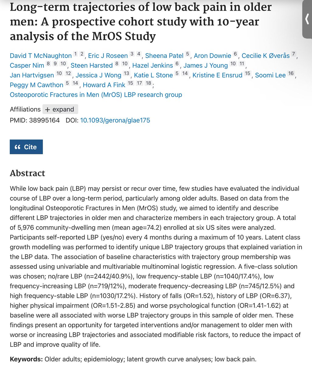 Long-term trajectories of low back pain in older men: A prospective cohort study with 10-year analysis of the MrOS Study

pubmed.ncbi.nlm.nih.gov/38995164/
