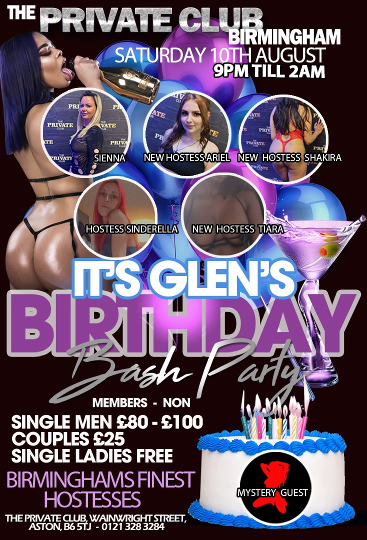 The Boss Man’s Birthday is fast approaching <a href="/TPClubAston/">ThePrivateClub</a> it’s going to be one to remember. 

Come and celebrate <a href="/privatetodger/">#PrivateTodger</a> Birthday in style! 

 There will be 6 Birmingham Finest Hostesses!  @sienn55843 
<a href="/SinderellaTPC/">Sinderella</a> @ShakiraTPC @ArielThePawg <a href="/TianaTPC/">TianaHottie</a> &amp; a mystery guest!