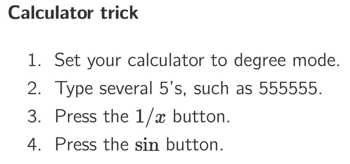 divbyzero's tweet image. Today, I'm in the quarterfinals of the #BigMathOff. My entry is the math behind this surprising calculator trick AND showing that this trick has a second trick up its sleeve. Check it out, and vote on your favorite entry between now and 8:00 AM BST. aperiodical.com/2024/07/the-bi…