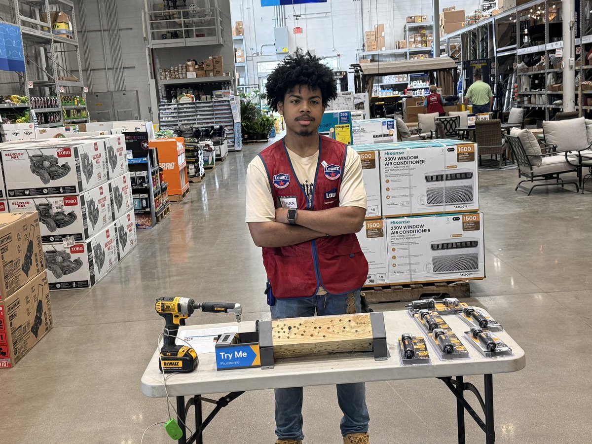 JacobRunion04's tweet photo. Come see Ethan at Lowe’s #0746 he’ll be demoing all three varieties of the Dewalt 90 angle drill attachment. It’s great for all those hard to reach spots!!! @alicia_sanders1 @JBBailey9 @DebDearing @Thomasa312 https://t.co/wVjH1FiqIS